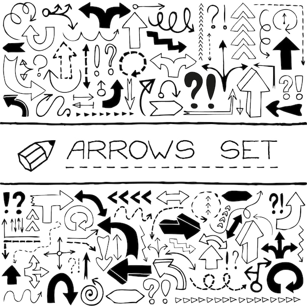 Hand drawn arrow icons with question and exclamation marks