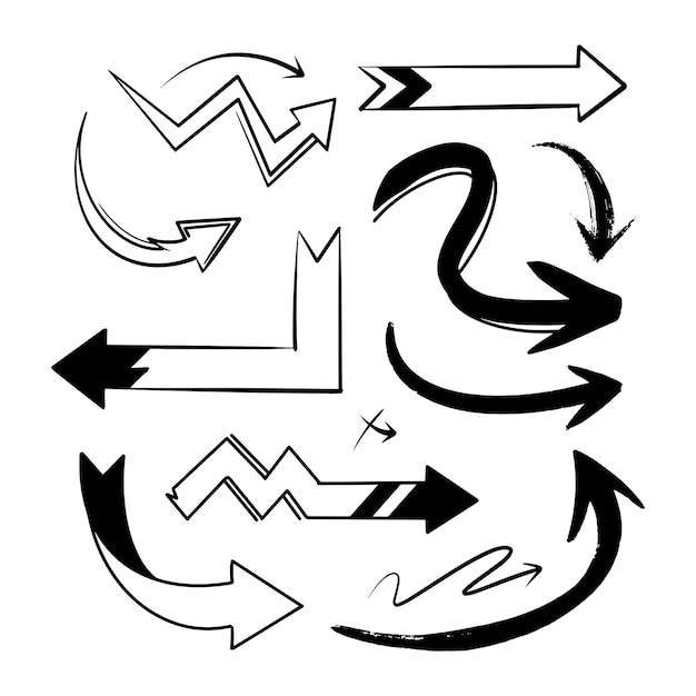 손으로 그린 화살표 세트 낙서 벡터 일러스트 eps 10
