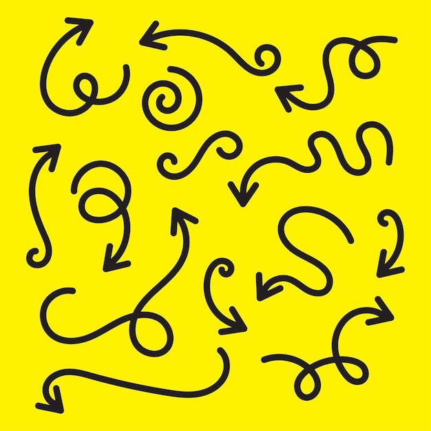 Hand drawn arrow vector icon set arrow design sketch on yellow background