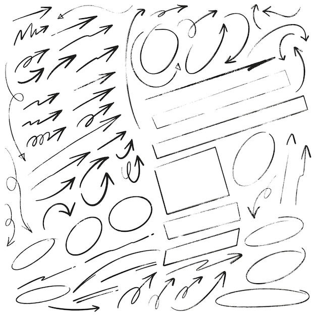 ベクトル 手描きの矢印円と長方形落書きライティングセット