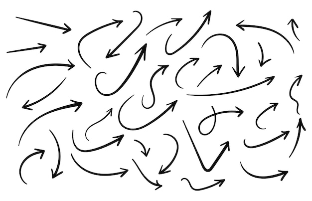 손으로 그린 화살표 컬렉션 흰색 배경 화살표 표시 아이콘에 고립 된 간단한 평면 화살표를 설정