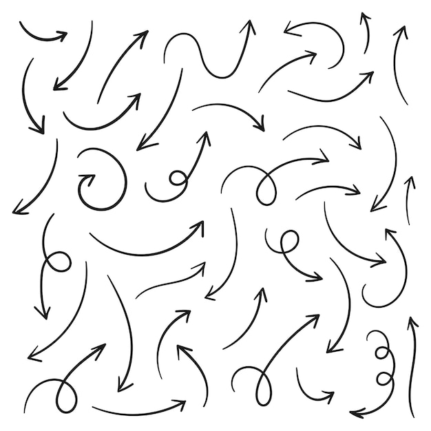 手描きの矢印コレクション セット ホワイト バック グラウンド矢印マーク アイコンに分離された単純なフラット矢印