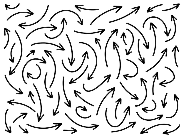 手描きの矢印コレクション セット ホワイト バック グラウンド矢印マーク アイコンに分離された単純なフラット矢印