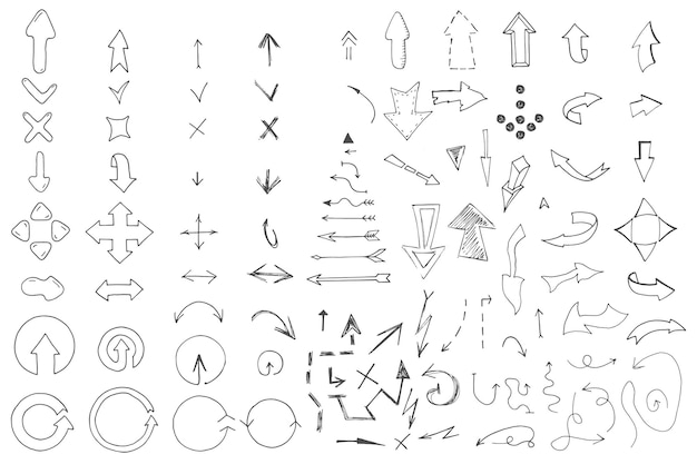 손으로 그린 화살표 컬렉션입니다. 낙서 스타일에서 벡터 일러스트 레이 션.