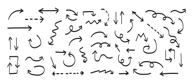 Концепция рисованной стрелки и простые стрелки на белом фоне плоской векторной иллюстрации
