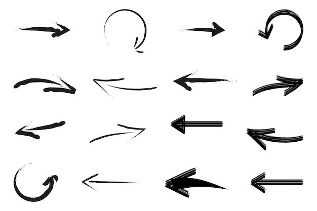 Hand drawn arrows icon set Vector illustration