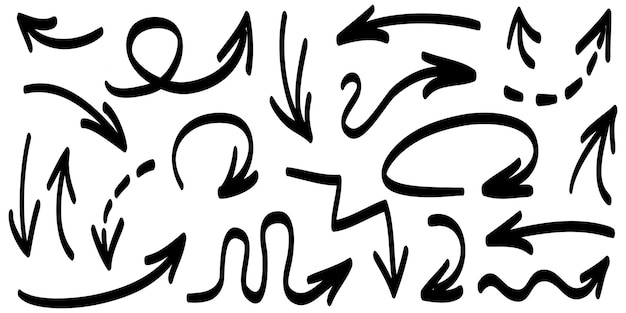 hand drawn arrows icons set arrow icon with various directions doodle vector illustration isolated on a white background