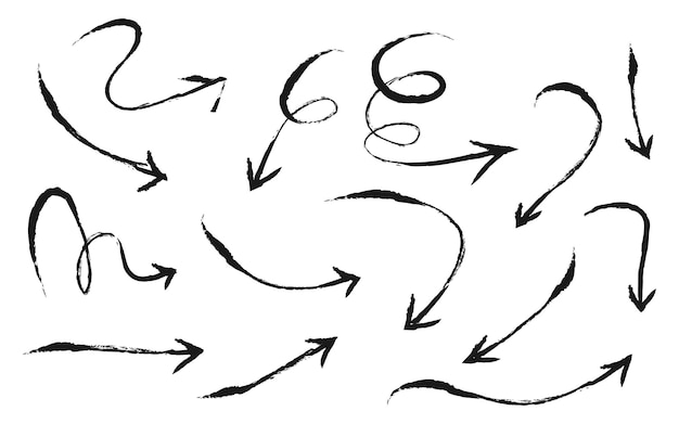 손으로 그린 화살표 아이콘 다양한 방향으로 화살표 아이콘을 설정 낙서 벡터 일러스트 레이 션