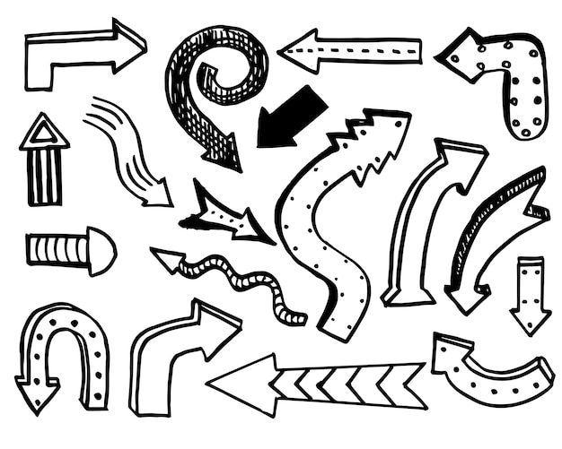 Frecce disegnate a mano isolate su sfondo bianco illustrazione vettoriale