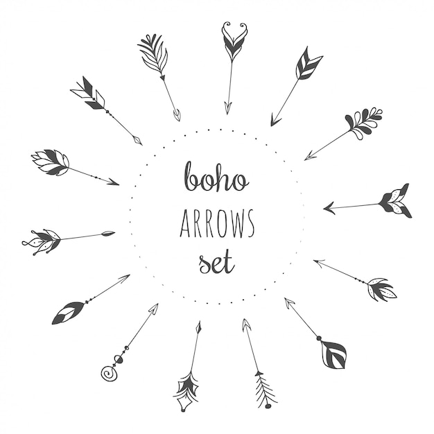 Vector hand drawn arrows set in boho style