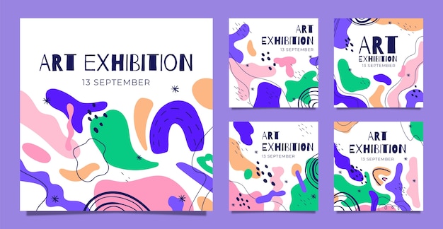 Vector hand drawn art exhibition instagram posts