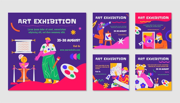 Vector hand drawn art exhibition instagram posts