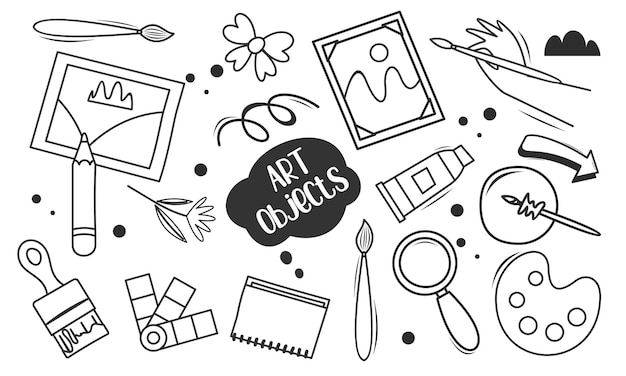 Hand drawn art objects doodles coloring