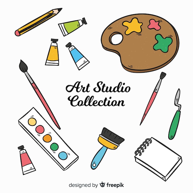 Vector hand drawn art studio element collection