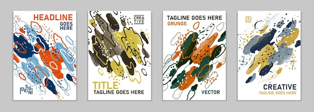 Vector hand drawn art vector covers abstract backgrounds set artistic graphic design brochures flyers or booklets advertising colorful posters grunge textured abstraction shapes templates collection