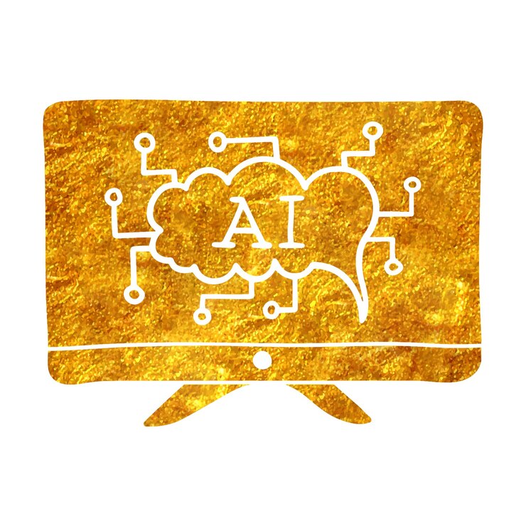 Vector hand drawn artificial intelligence concept icon in gold foil texture vector illustration