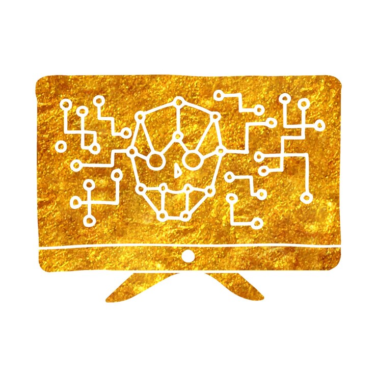 Vector hand drawn artificial intelligence concept icon in gold foil texture vector illustration