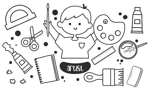 Vector hand drawn artist doodles coloring