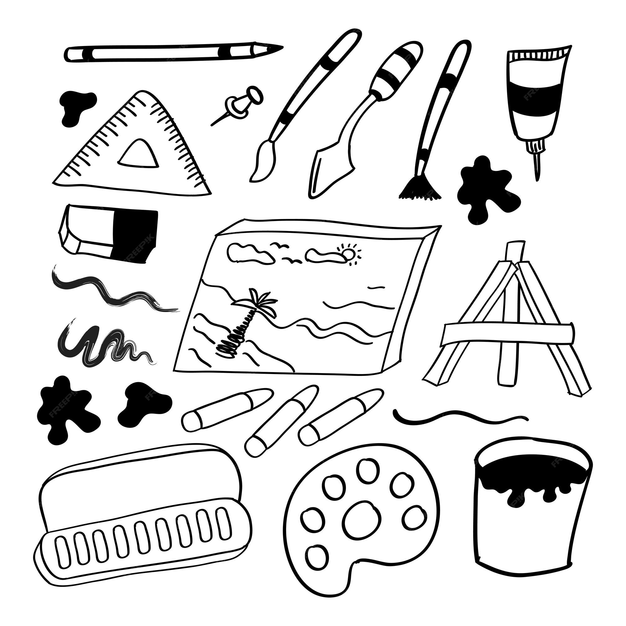 Premium Vector  Hand drawn set of artist tools doodle art