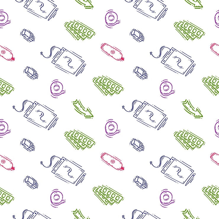 Vector hand drawn artist tools seamless pattern art supplies pattern background