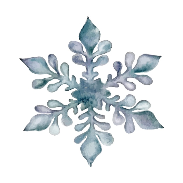 Vector hand drawn artistic blue snowflake with watercolor paper texture can be used for printed materials