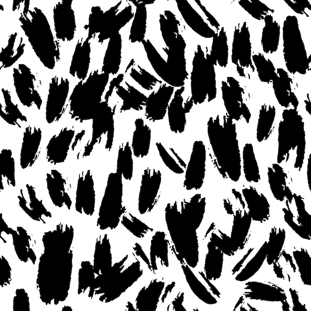 Hand drawn artistic brush seamless pattern. Animals skin wallpaper. Abstract black ink repeating on white background. Vector illustration