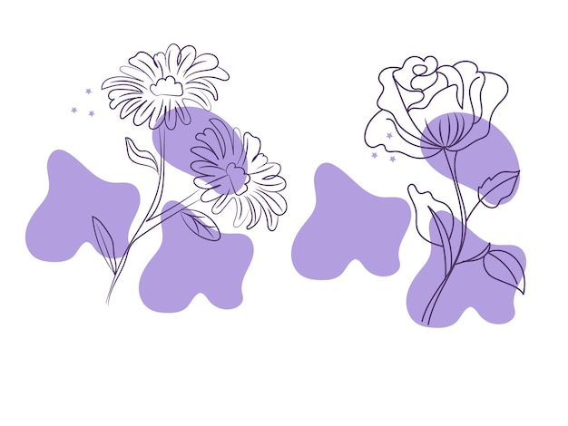 Vector hand drawn artistic flowers collection