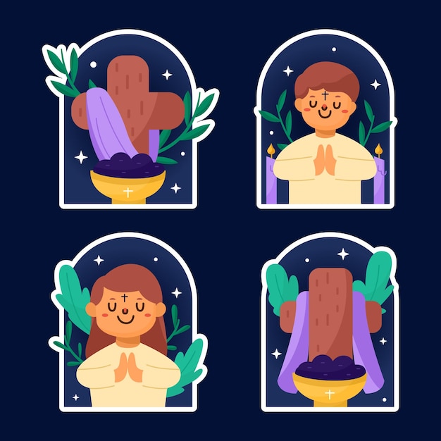 Vector hand drawn ash wednesday sticker set