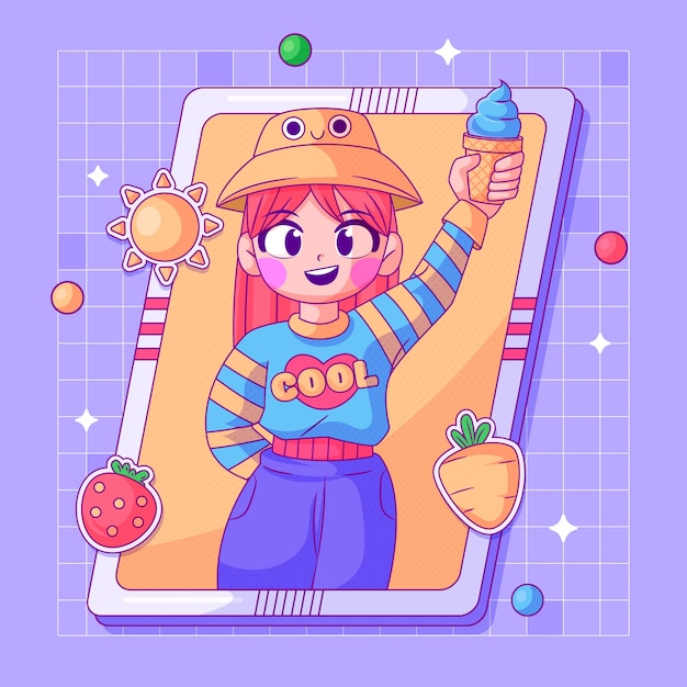 Vector hand drawn asian child illustration