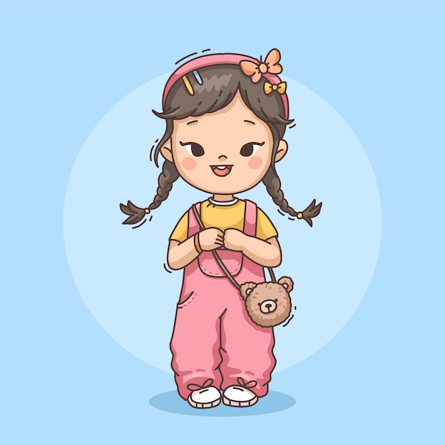 Hand drawn asian child illustration