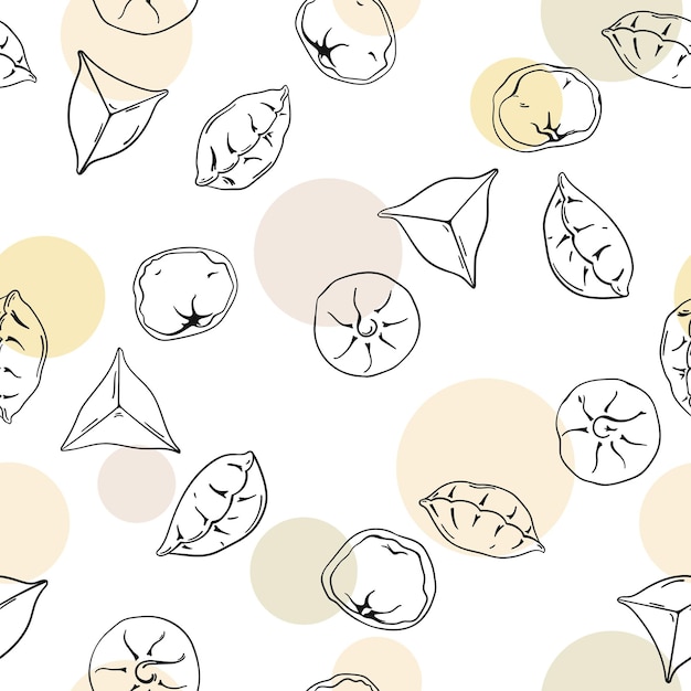 Hand drawn asian dumplings seamless pattern. Asian food illustration for fabric, home textile