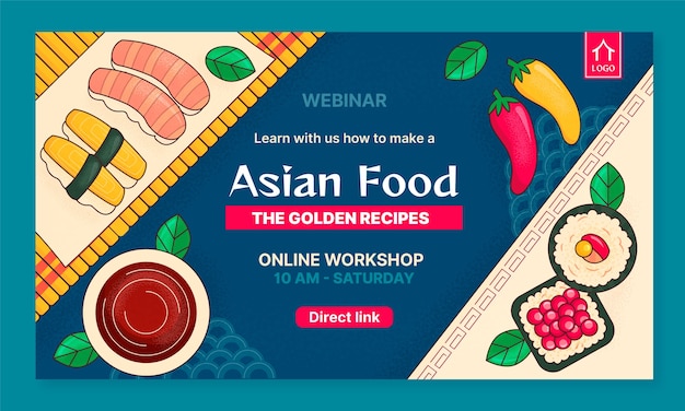 Vettore modello di webinar di cibo asiatico disegnato a mano