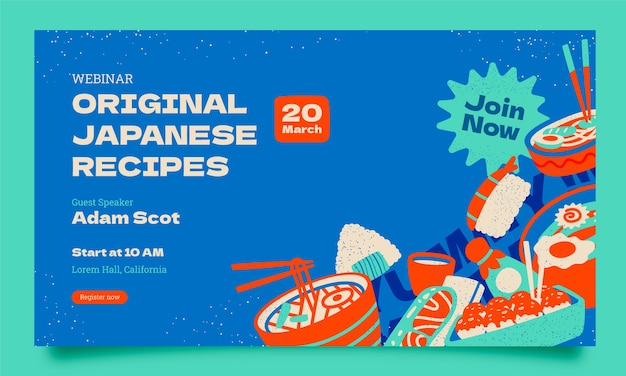 Vector hand drawn asian food webinar