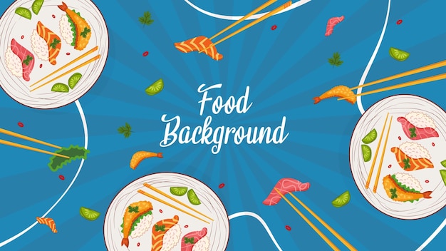 Hand drawn Asian restaurant sushi background