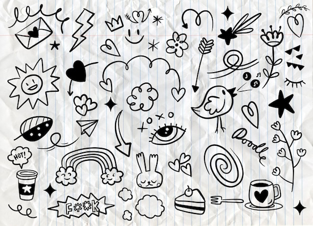 Hand Drawn Assortment of Cute Doodle ElementsxA