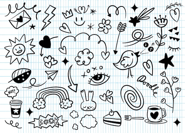 Hand Drawn Assortment of Cute Doodle ElementsxA