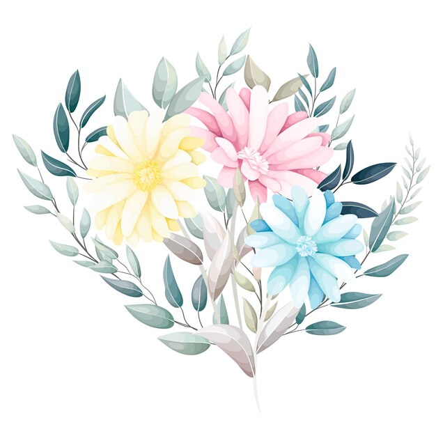 Vector hand drawn aster flowers wreath bouquet