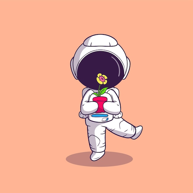 Hand drawn astronaut cute illustration bring flower