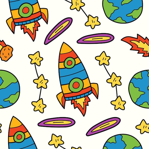 hand drawn astronaut doodle cartoon illustration pattern design