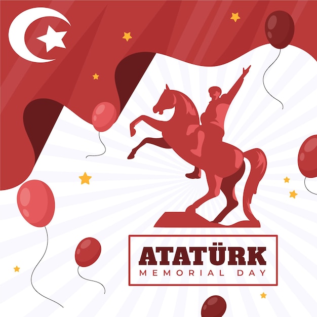 Hand drawn ataturk memorial day illustration