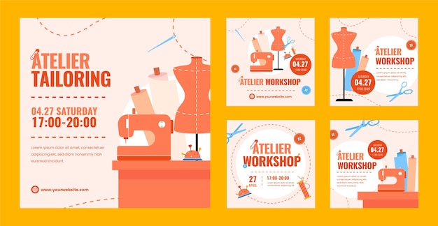 Hand drawn atelier instagram posts template