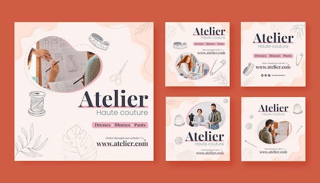 Hand drawn atelier instagram posts template