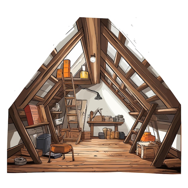 Vector hand drawn attic cartoon vector illustration clipart white background