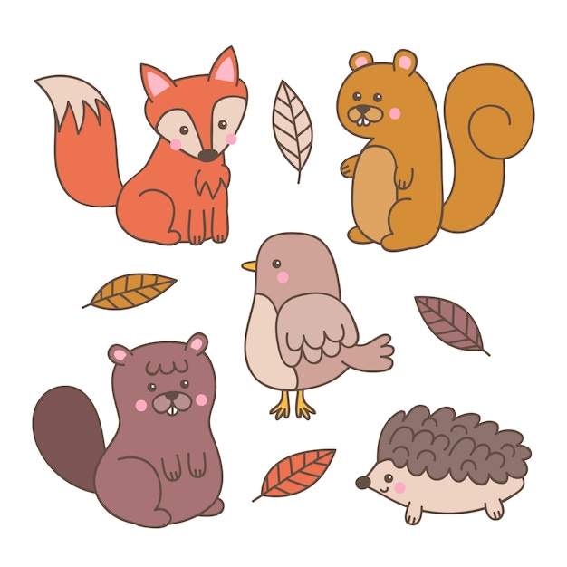 Vector hand drawn autumn animals collection