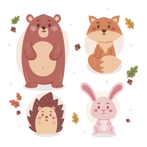 Vector hand drawn autumn animals collection