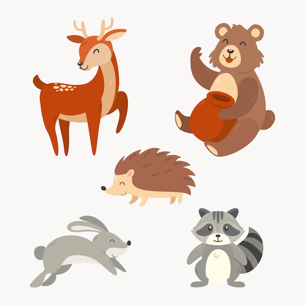 Vector hand drawn autumn animals collection