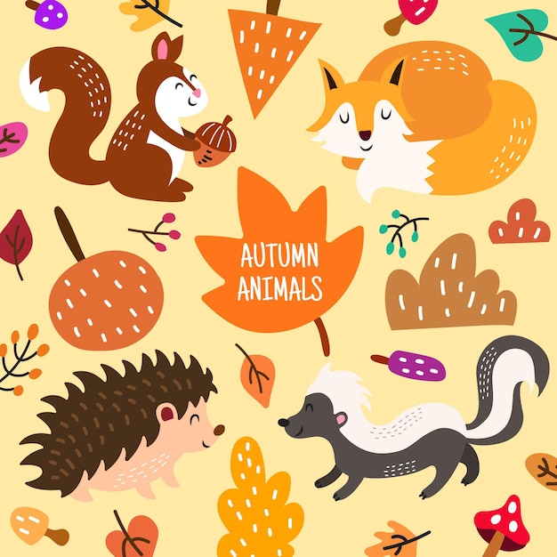 Hand drawn autumn animals collection