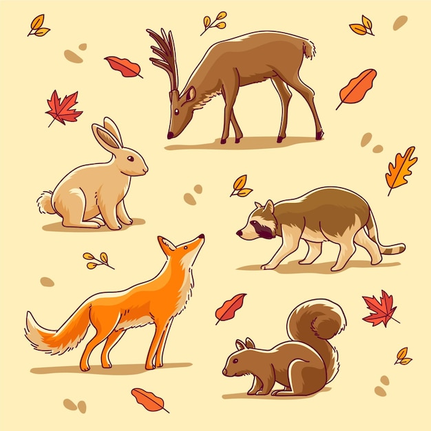 Hand drawn autumn animals collection