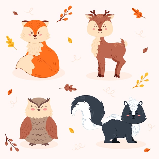 hand drawn autumn animals collection