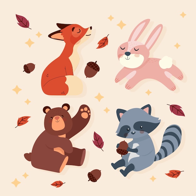 Vector hand drawn autumn animals collection